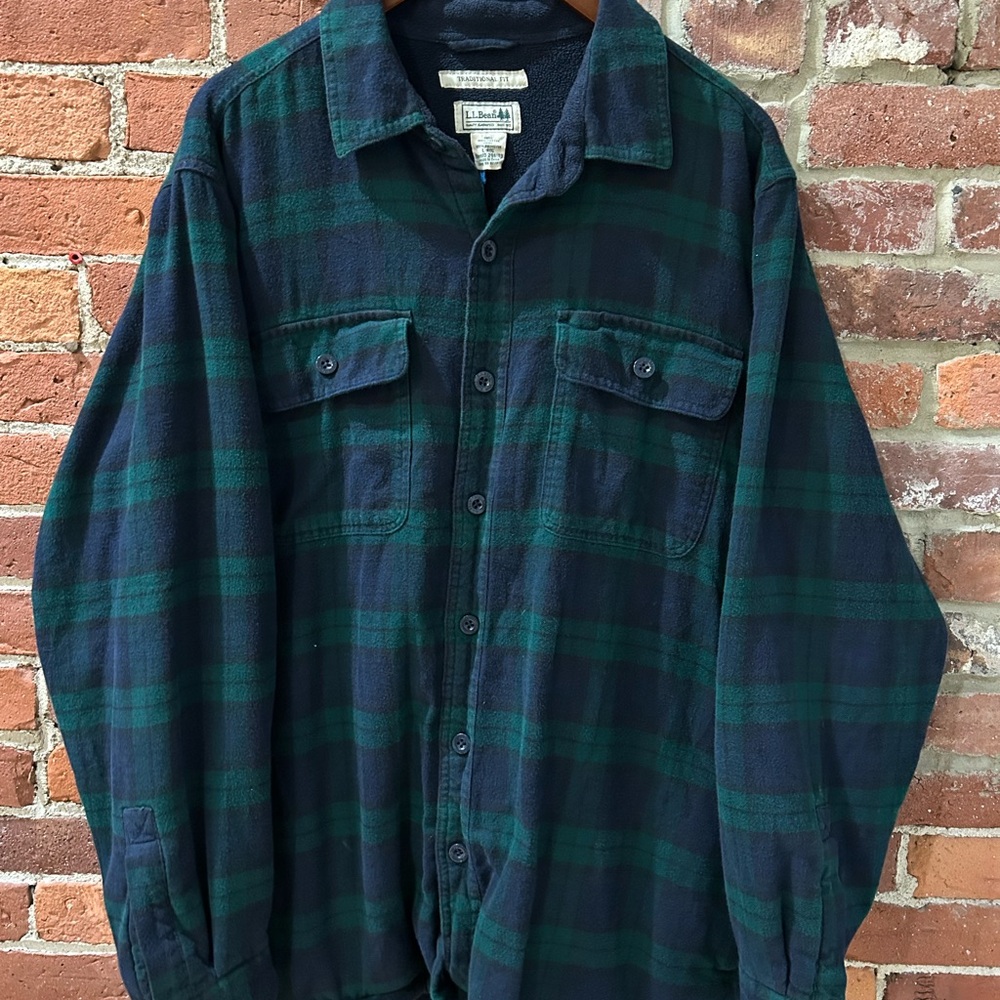 L.L. Bean Men's Plaid Shirt Jacket - Green and Navy